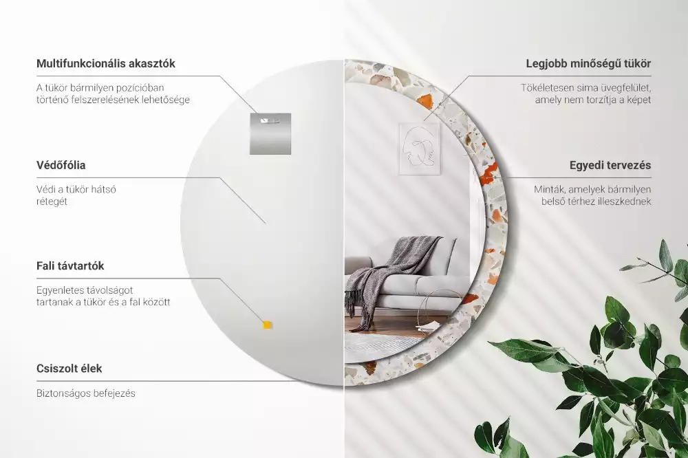 Kerek tükör fali dísz Terrazzo stílusú