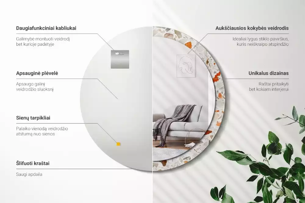 Kerek tükör fali dísz Terrazzo stílusú