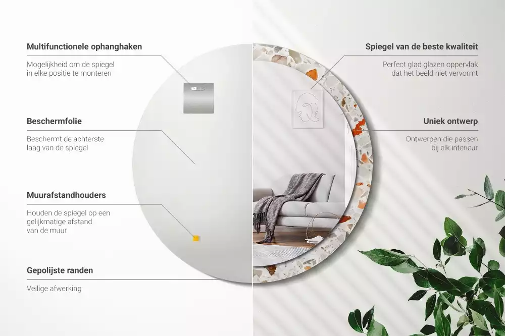 Kerek tükör fali dísz Terrazzo stílusú