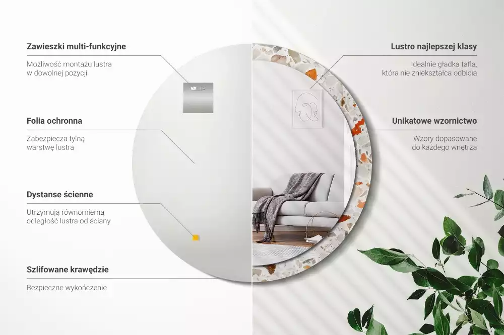 Kerek tükör fali dísz Terrazzo stílusú