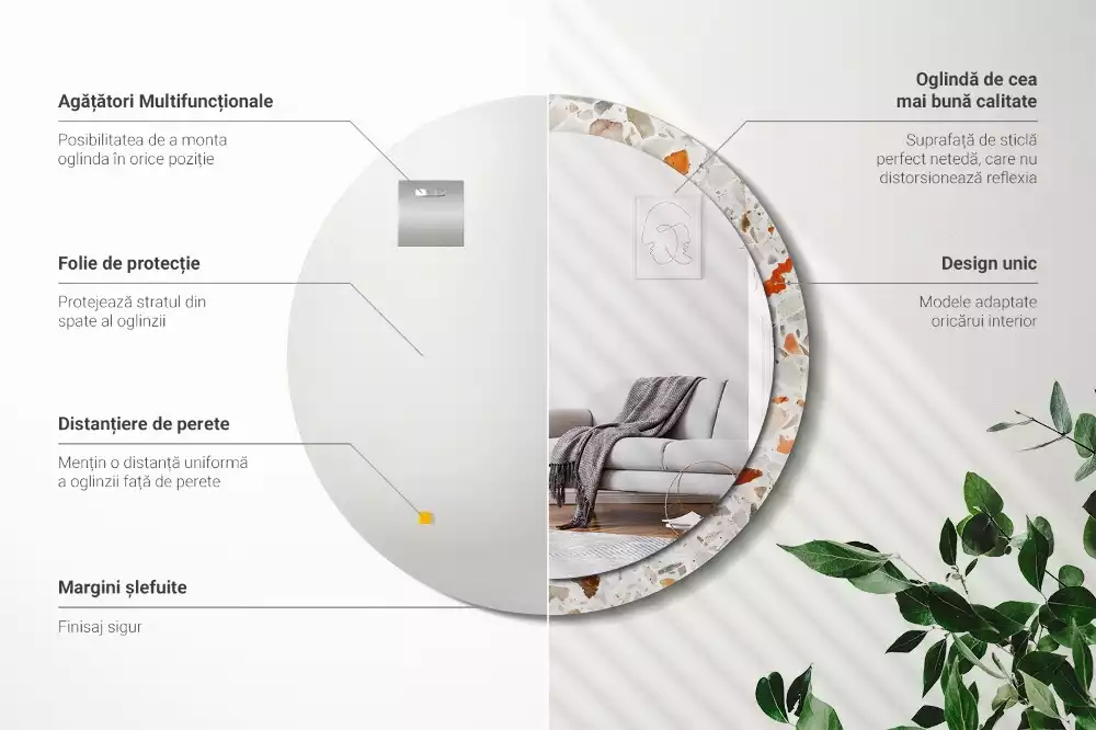 Kerek tükör fali dísz Terrazzo stílusú