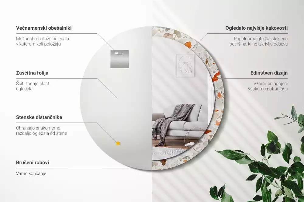 Kerek tükör fali dísz Terrazzo stílusú