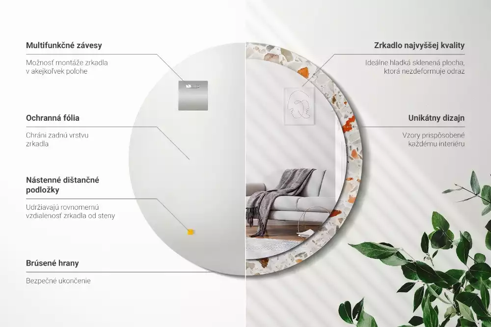 Kerek tükör fali dísz Terrazzo stílusú