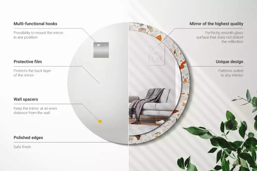 Kerek tükör fali dísz Terrazzo stílusú