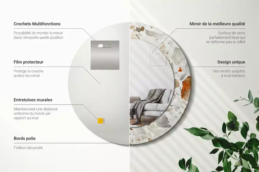 Kerek tükör fali dísz Terrazzo stílusú