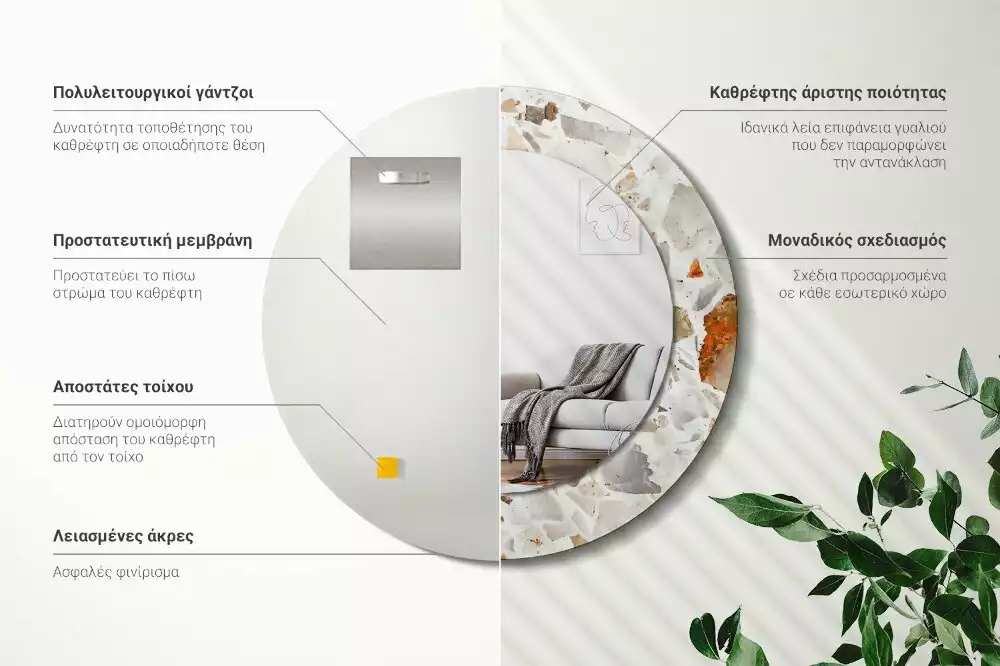 Kerek tükör fali dísz Terrazzo stílusú