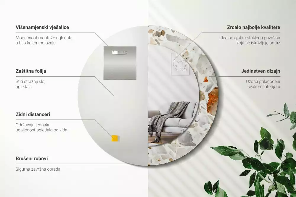 Kerek tükör fali dísz Terrazzo stílusú