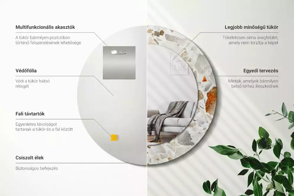 Kerek tükör fali dísz Terrazzo stílusú