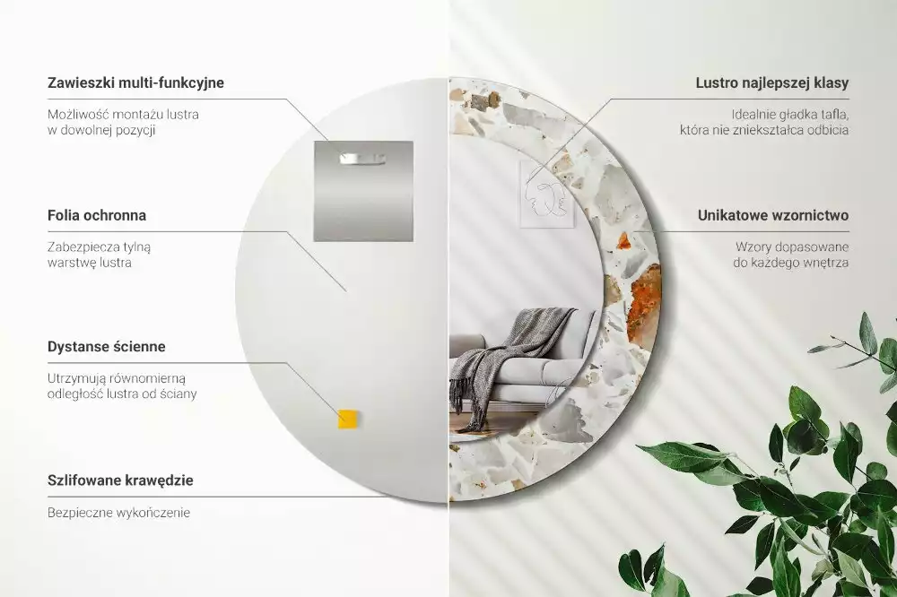 Kerek tükör fali dísz Terrazzo stílusú