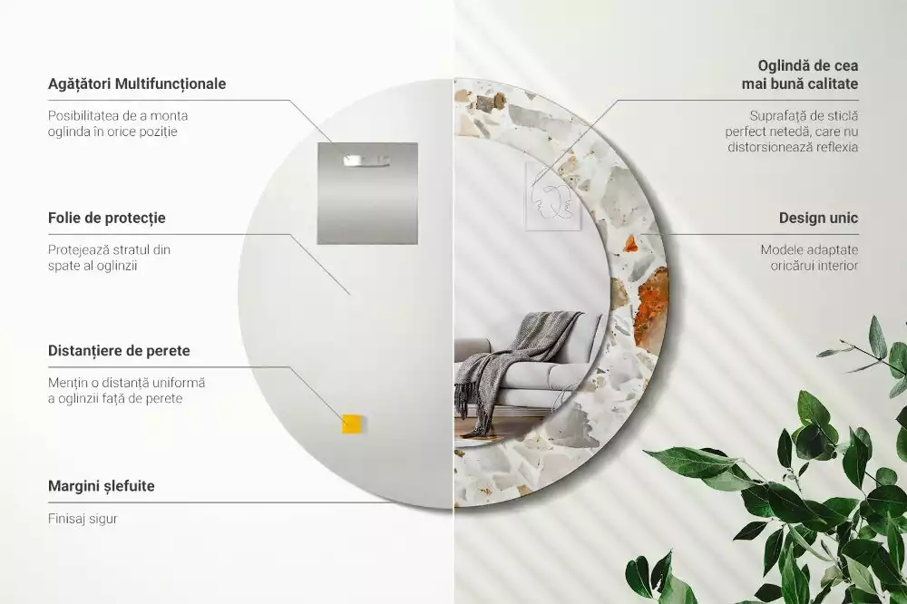 Kerek tükör fali dísz Terrazzo stílusú