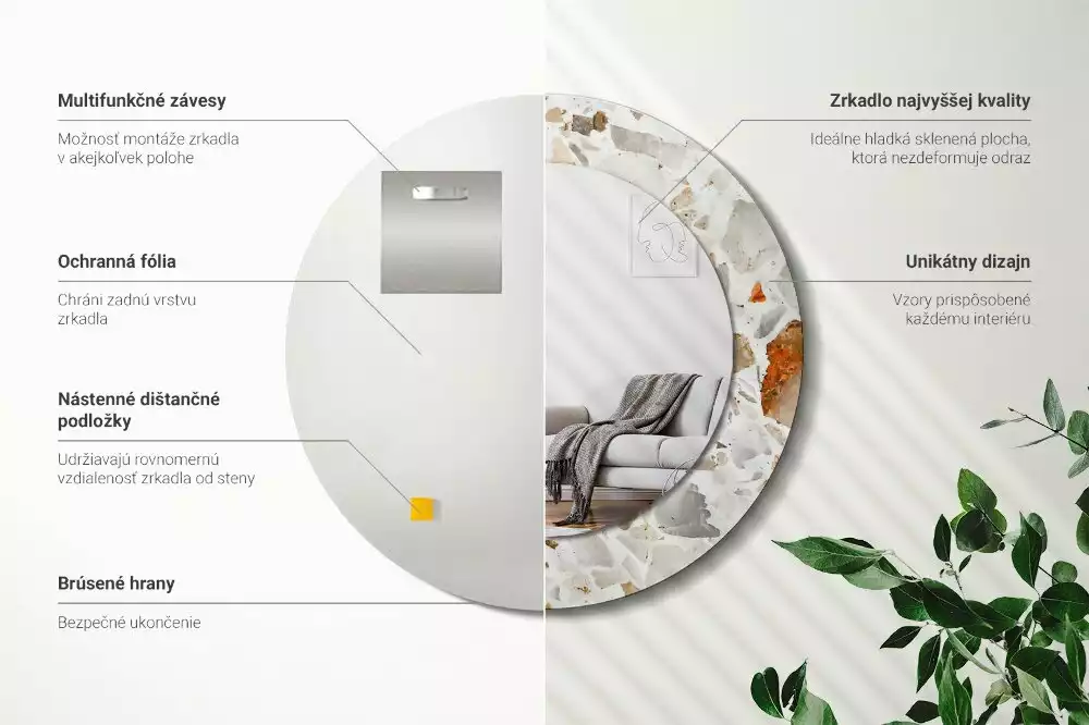 Kerek tükör fali dísz Terrazzo stílusú