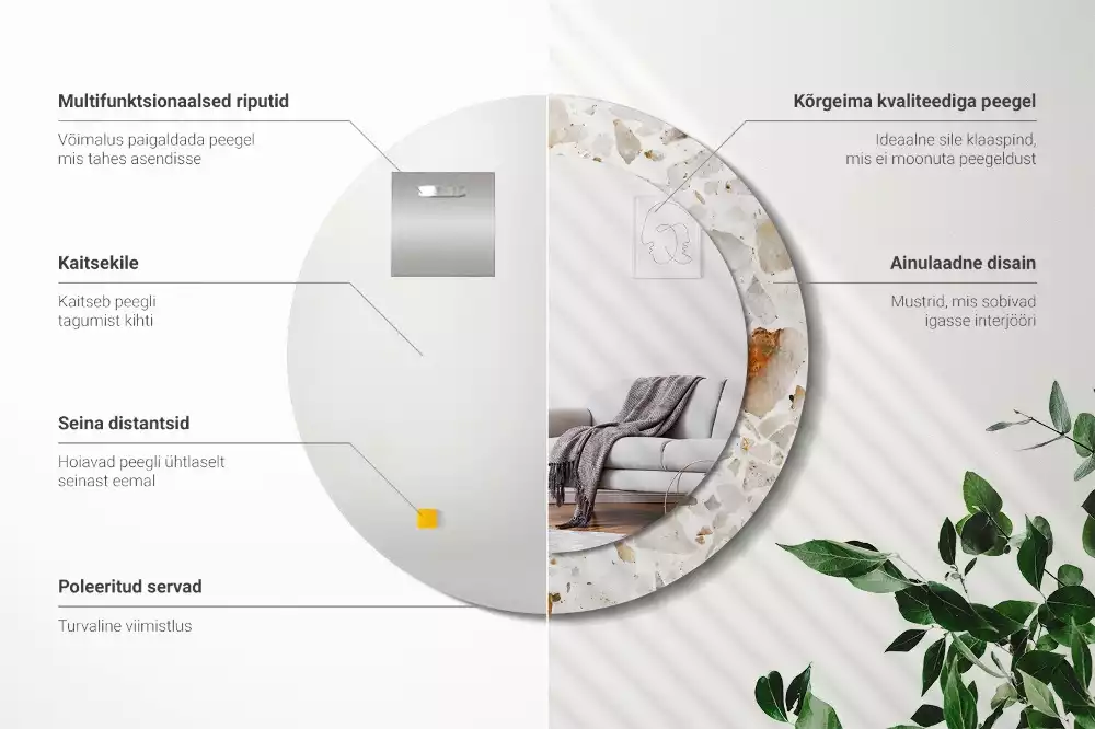 Kerek tükör fali dísz Terrazzo stílusú