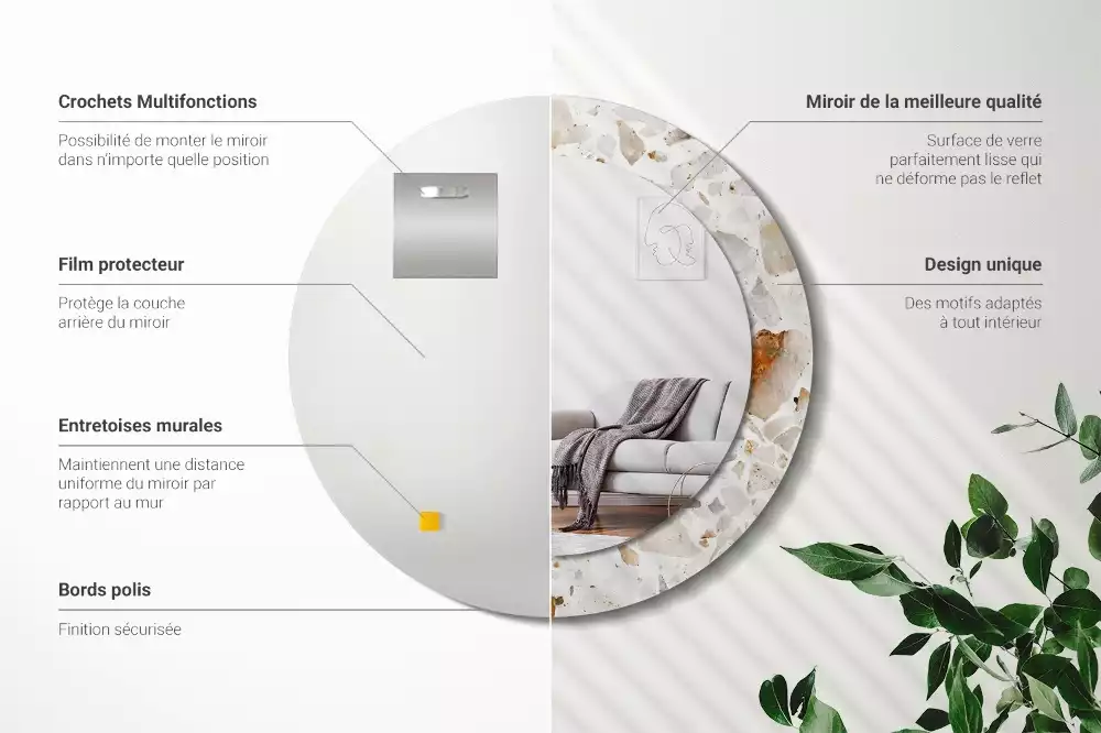 Kerek tükör fali dísz Terrazzo stílusú