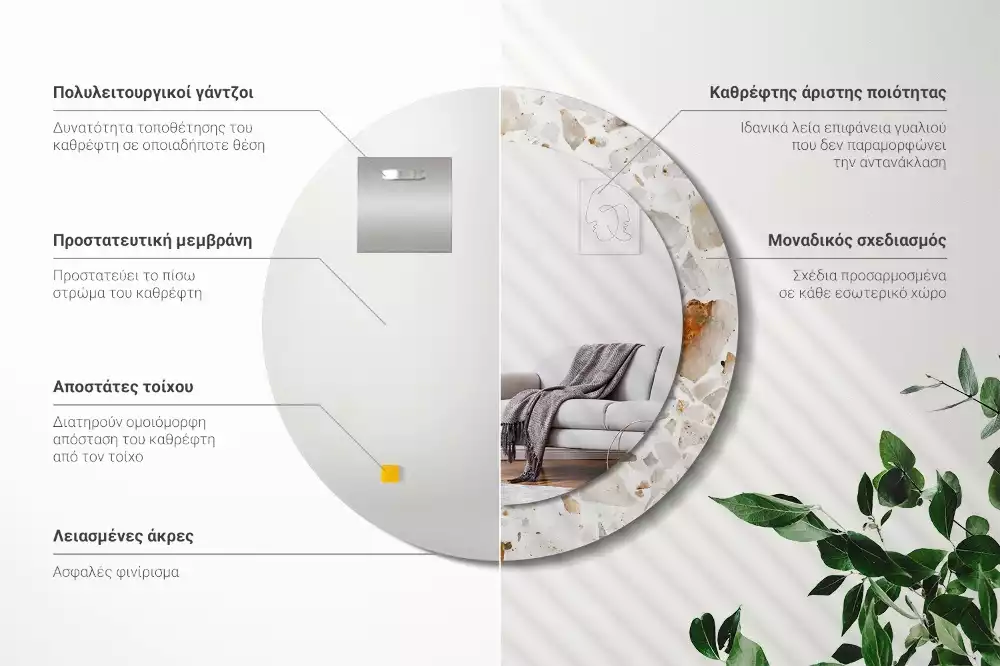 Kerek tükör fali dísz Terrazzo stílusú