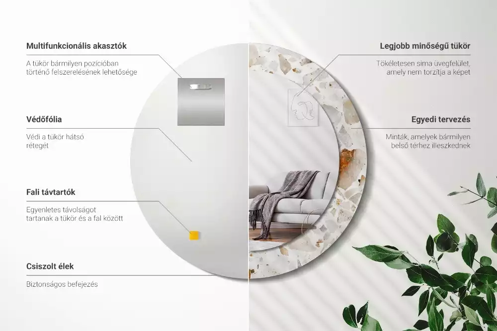 Kerek tükör fali dísz Terrazzo stílusú