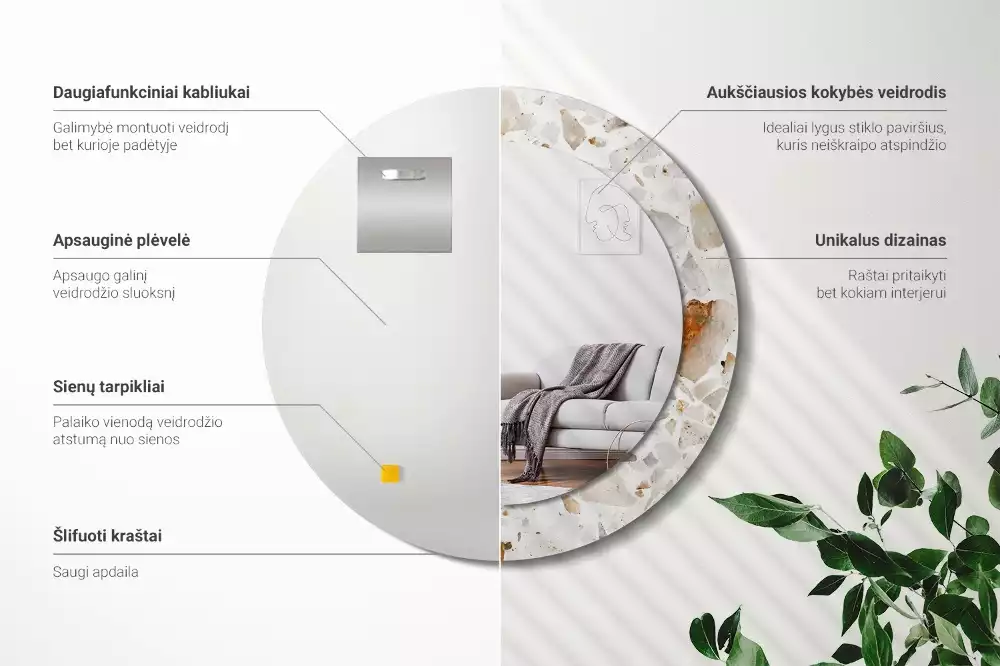 Kerek tükör fali dísz Terrazzo stílusú