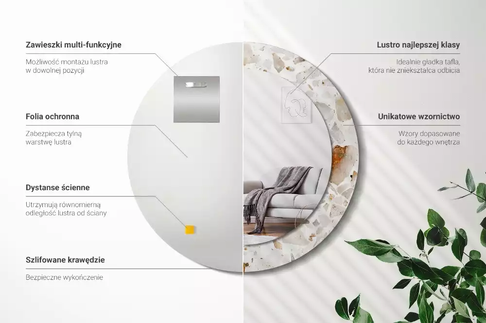 Kerek tükör fali dísz Terrazzo stílusú