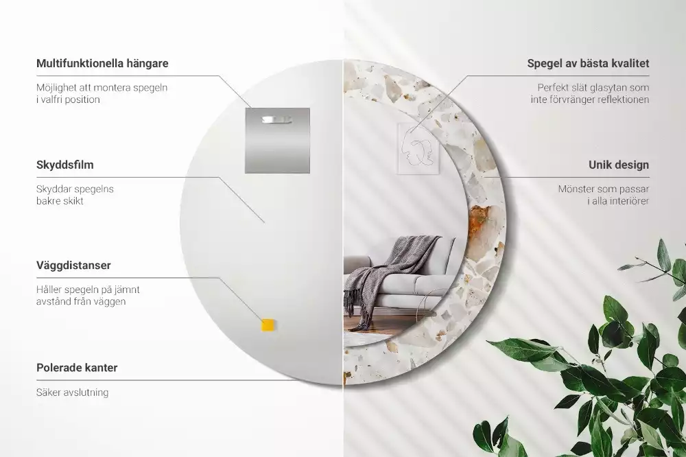 Kerek tükör fali dísz Terrazzo stílusú