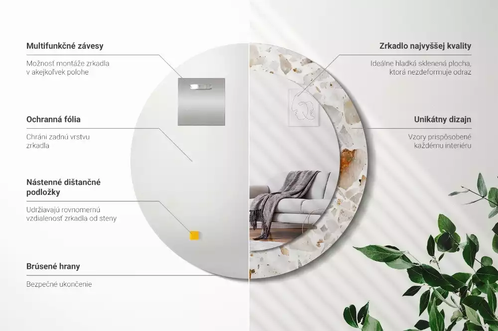 Kerek tükör fali dísz Terrazzo stílusú