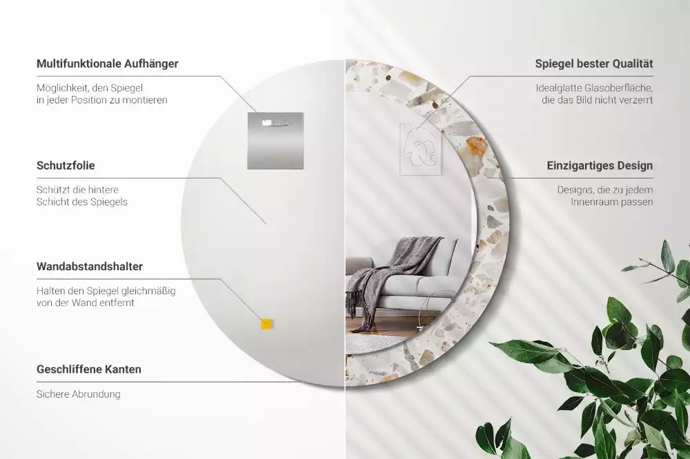 Kerek tükör fali dísz Terrazzo stílusú