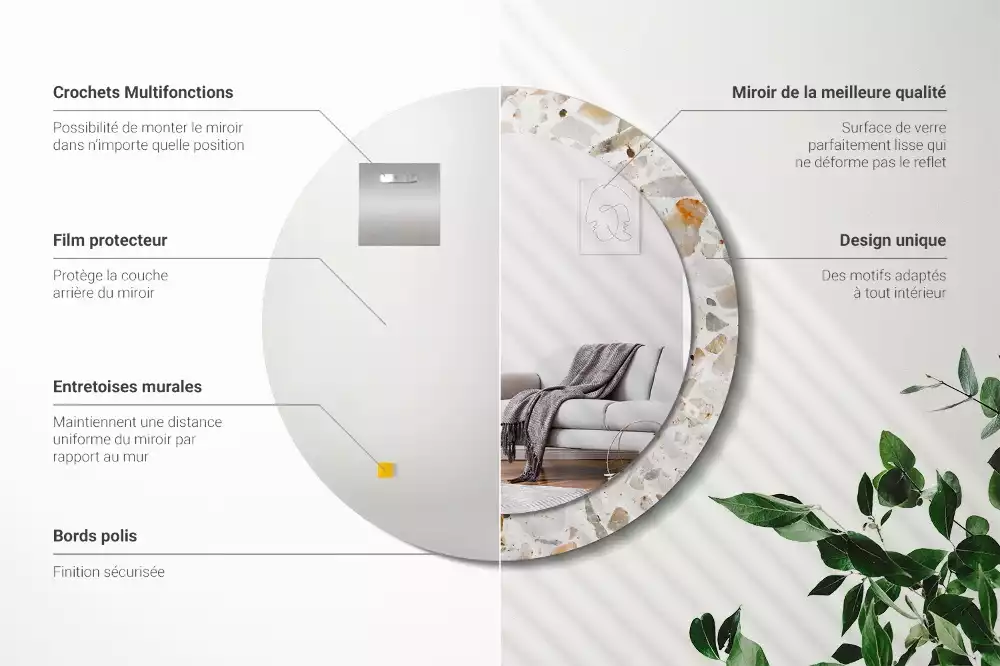 Kerek tükör fali dísz Terrazzo stílusú