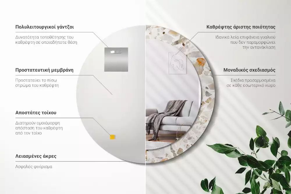 Kerek tükör fali dísz Terrazzo stílusú