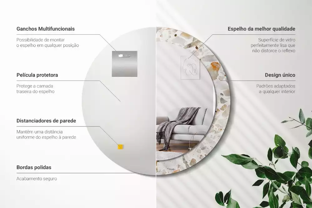 Kerek tükör fali dísz Terrazzo stílusú