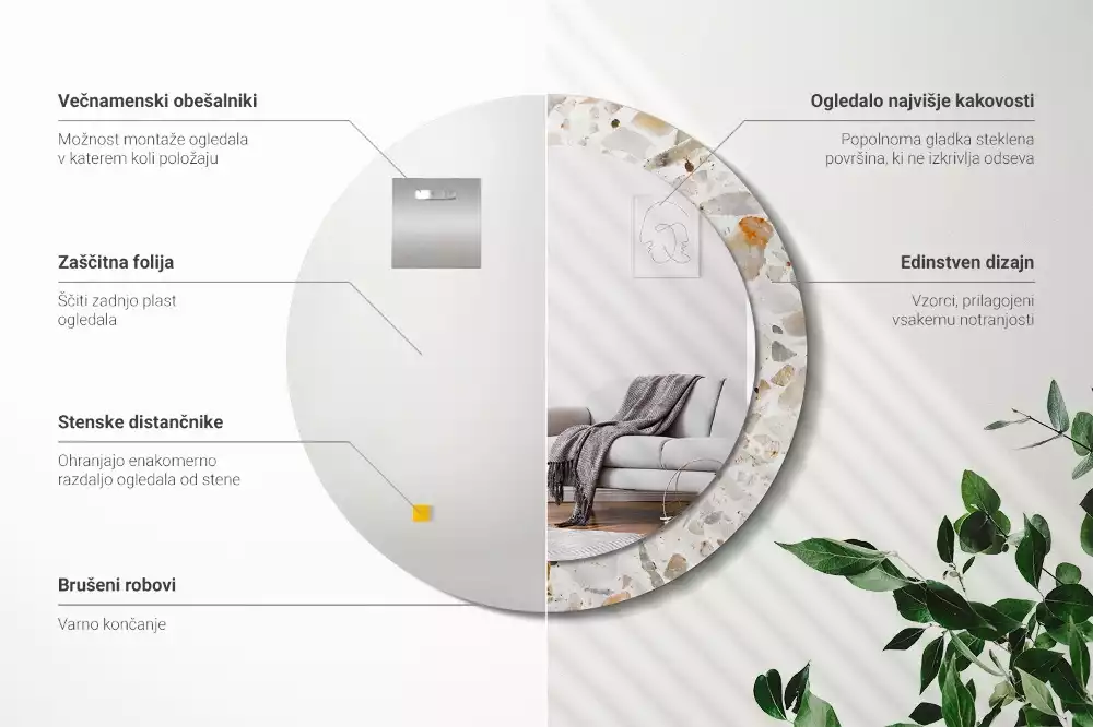 Kerek tükör fali dísz Terrazzo stílusú