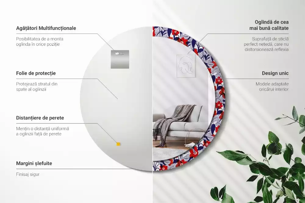 Kerek tükör fali dísz Filodendronok