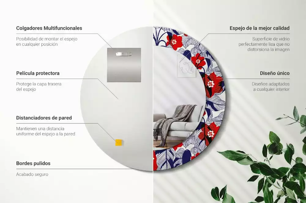 Kerek tükör fali dísz Filodendronok