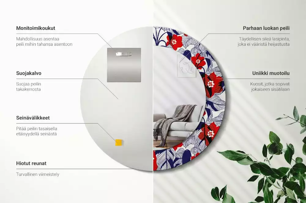 Kerek tükör fali dísz Filodendronok