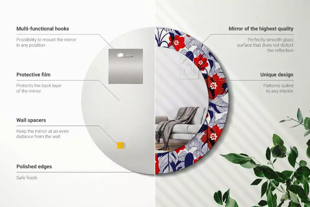 Kerek tükör fali dísz Filodendronok