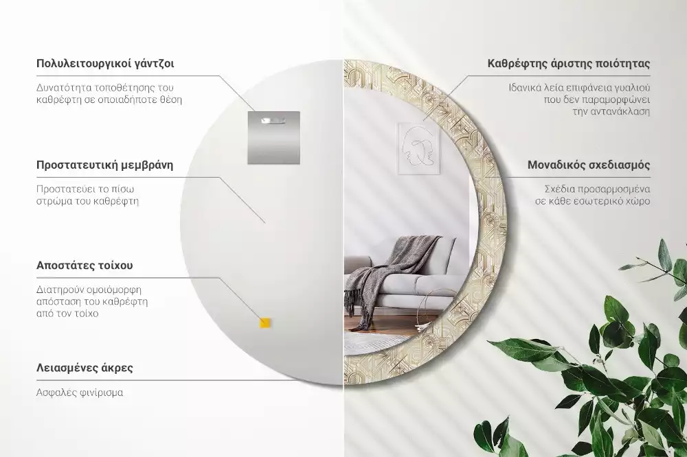 Kerek tükör fali dísz Art deco kompozíció