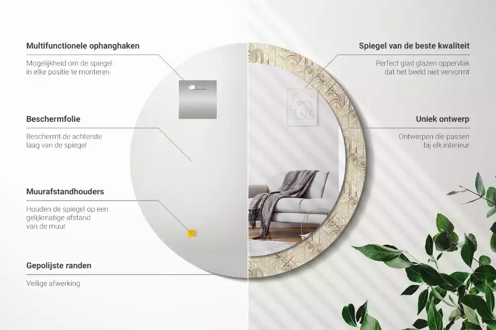 Kerek tükör fali dísz Art deco kompozíció