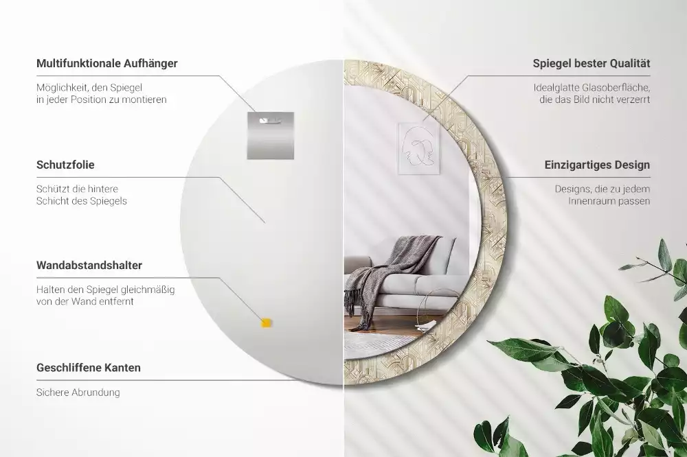 Kerek tükör fali dísz Art deco kompozíció