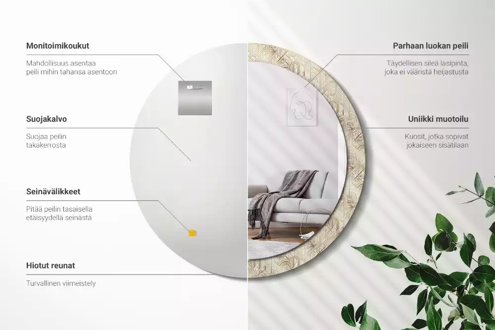 Kerek tükör fali dísz Art deco kompozíció