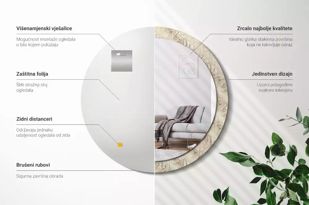 Kerek tükör fali dísz Art deco kompozíció