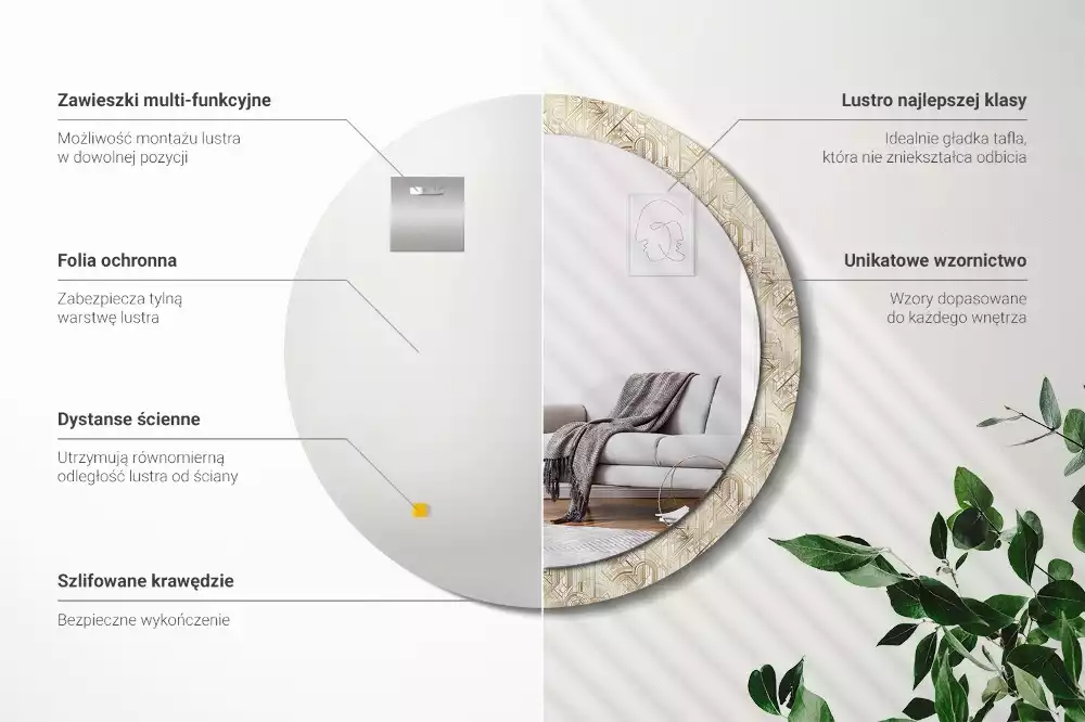 Kerek tükör fali dísz Art deco kompozíció