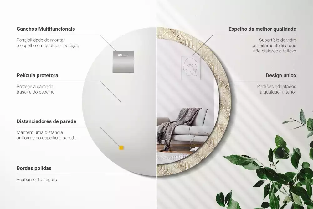 Kerek tükör fali dísz Art deco kompozíció