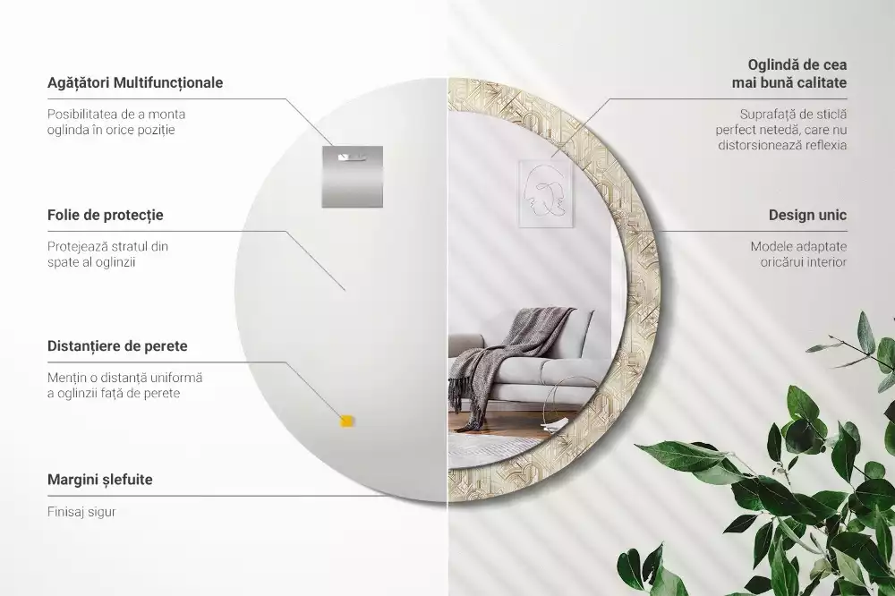 Kerek tükör fali dísz Art deco kompozíció