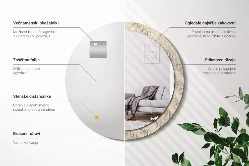 Kerek tükör fali dísz Art deco kompozíció