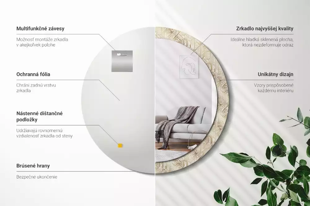 Kerek tükör fali dísz Art deco kompozíció