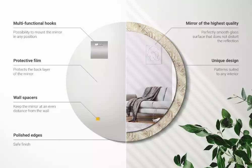 Kerek tükör fali dísz Art deco kompozíció