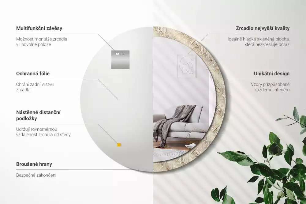 Kerek tükör fali dísz Art deco kompozíció