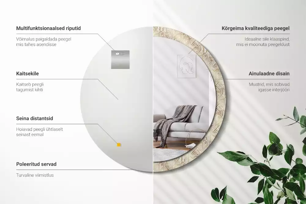 Kerek tükör fali dísz Art deco kompozíció