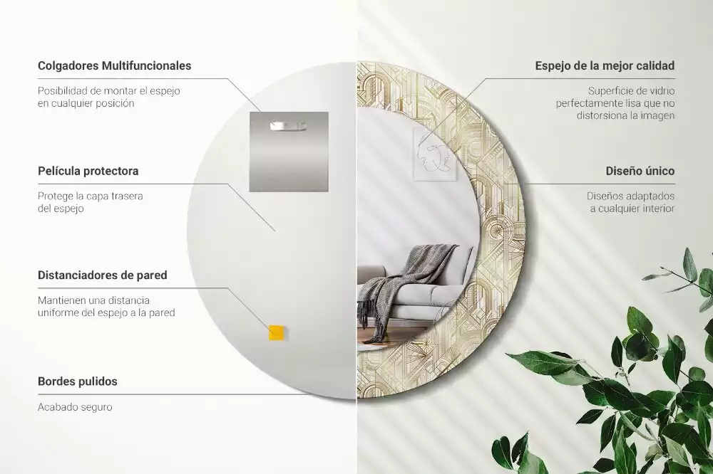 Kerek tükör fali dísz Art deco kompozíció