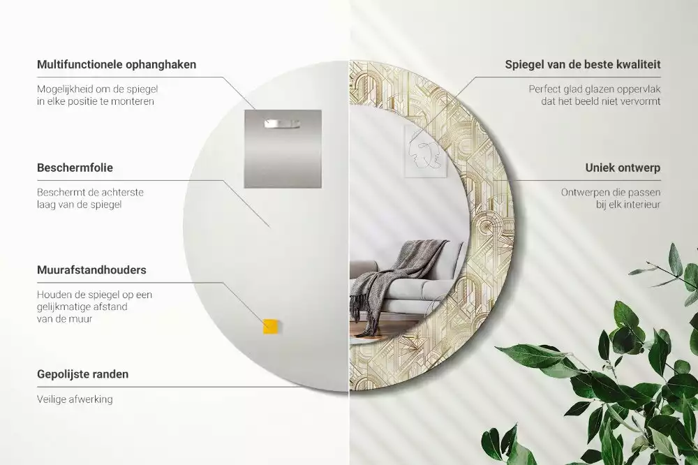 Kerek tükör fali dísz Art deco kompozíció