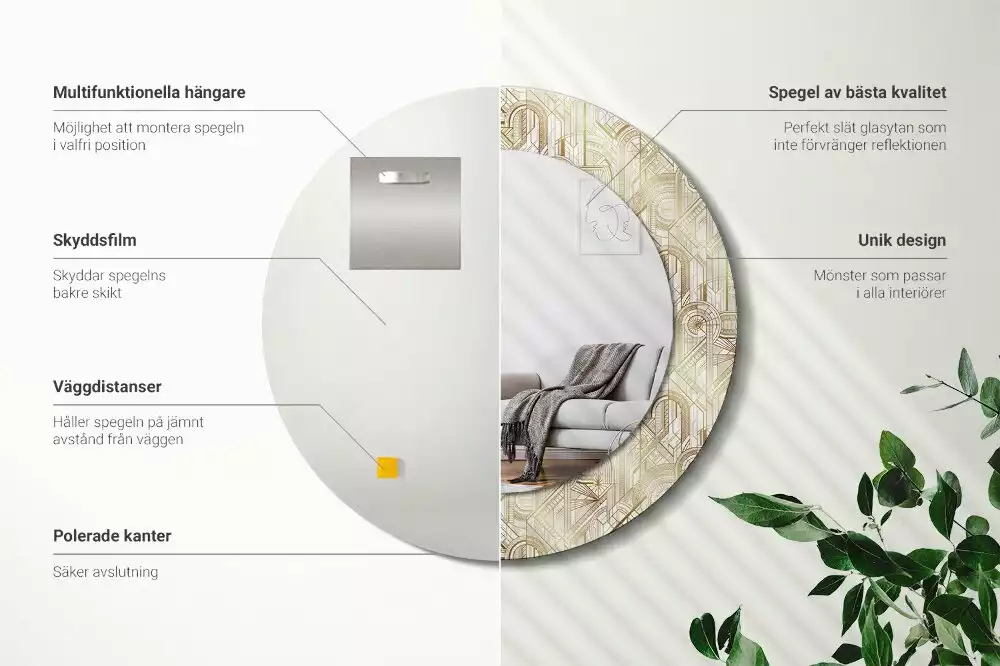 Kerek tükör fali dísz Art deco kompozíció