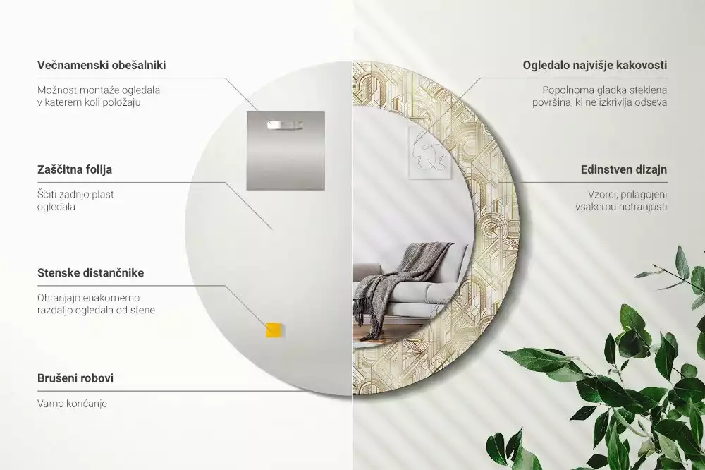 Kerek tükör fali dísz Art deco kompozíció