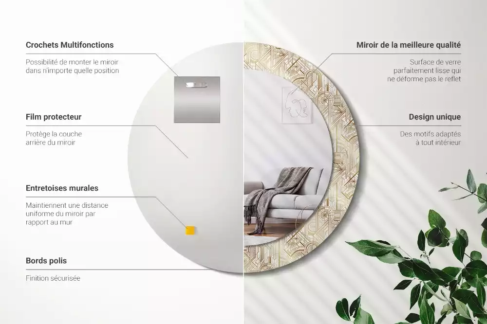 Kerek tükör fali dísz Art deco kompozíció